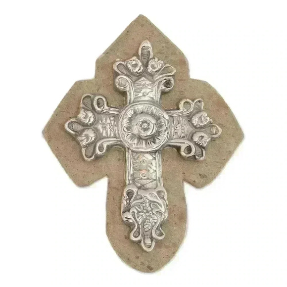 Handmade Baroque-Inspired Pewter and Reclaimed Stone Wall Cross - Baroque Faith - Picture 1 of 3